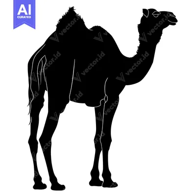 Silhouette of a Camel Standing Proudly Against a White Background.