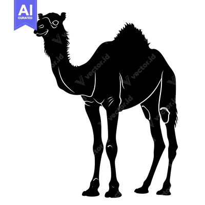 Premium design asset: Silhouette of a Camel Standing on a White Background.