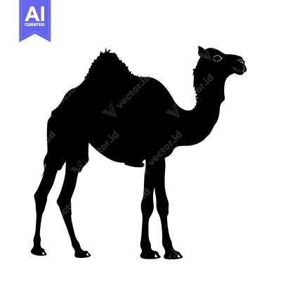 Silhouette of a Dromedary Camel Standing Against a White Background.