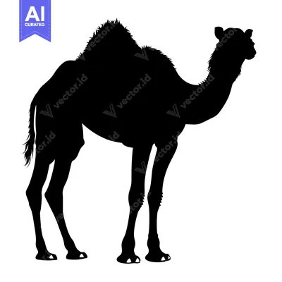 Aset premium populer: Silhouette of a Dromedary Camel Standing Against a White Background.