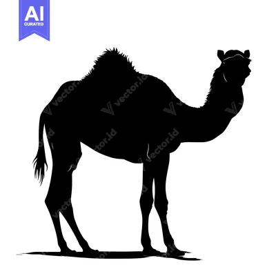 Silhouette of a Camel Standing in Profile.