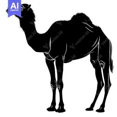 Silhouette of a Dromedary Camel Standing Profile View.