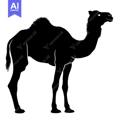 Popular premium asset: Silhouette of a Camel Standing Against a White Background.