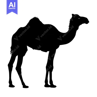 Silhouette of a Camel Standing Against a White Background.
