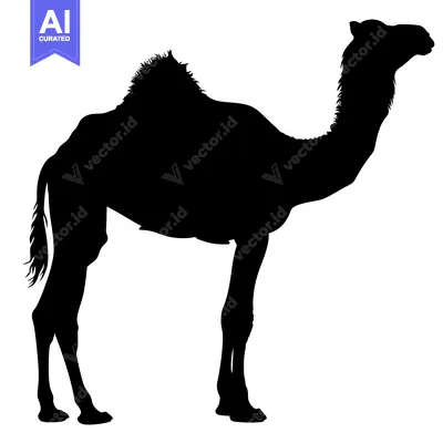 Aset desain premium: Silhouette of a Dromedary Camel Standing Profile View.