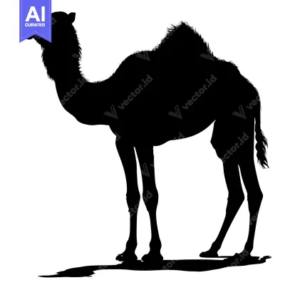 Aset desain premium: Silhouette of a Camel Standing in the Desert.