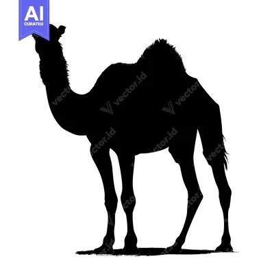 Aset premium populer: Silhouette of a Camel Standing on a White Background.