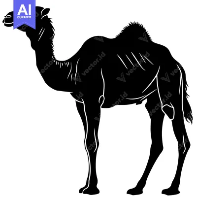 Aset desain premium: Silhouette of a Dromedary Camel Standing on a White Background.