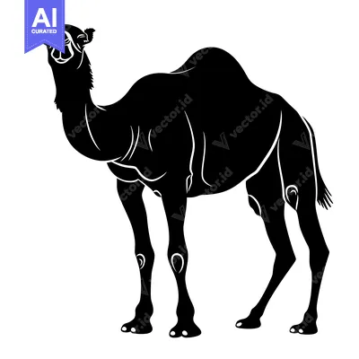 Aset desain premium: Silhouette of a Camel Standing Proudly in the Desert.