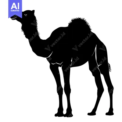 Silhouette of a Camel Standing on a White Background.