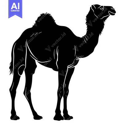 Silhouette of a Camel Standing Proudly Against a White Background.