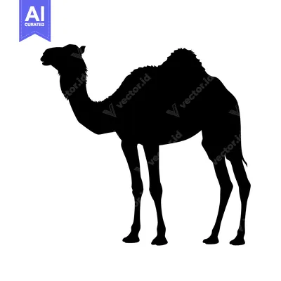 Popular premium asset: Silhouette of a Camel Standing Against a White Background.