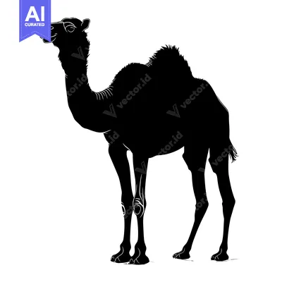 Aset desain premium: Silhouette of a Camel Standing Against a White Background.