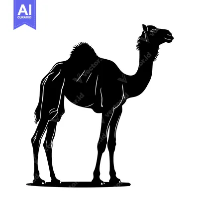 Silhouette of a Camel Standing Proudly Against a White Background.