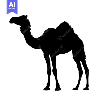 Popular premium asset: Silhouette of a Dromedary Camel Standing Against a White Background.