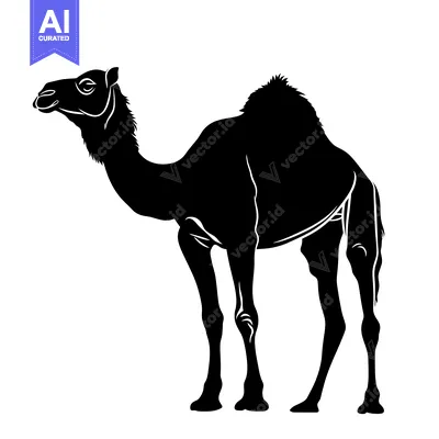 Aset premium populer: Silhouette of a Dromedary Camel Standing Proudly.