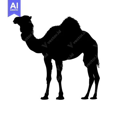 Silhouette of a Camel Standing Against a White Background.
