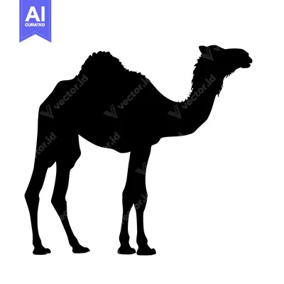 Aset desain premium: Silhouette of a Camel Standing Against a White Background.