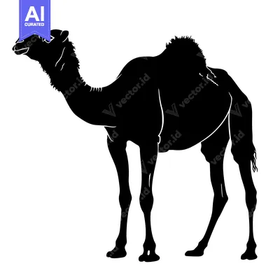 Silhouette of a Camel Standing in Profile.
