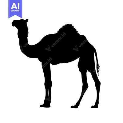 Silhouette of a Camel Standing Against a White Background.