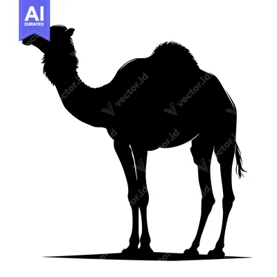 Silhouette of a Dromedary Camel Standing in Profile.