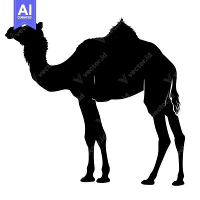 Silhouette of a Dromedary Camel Standing Still.
