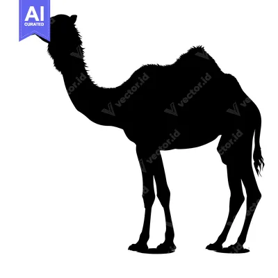 Silhouette of a Camel Standing Against a White Background.