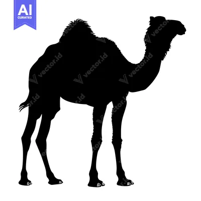 Aset premium populer: Silhouette of a Dromedary Camel Standing Against a White Background.