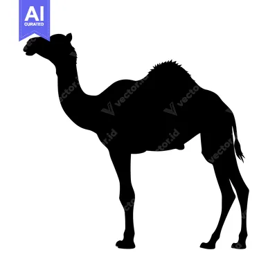 Silhouette of a Camel Standing Against a White Background.