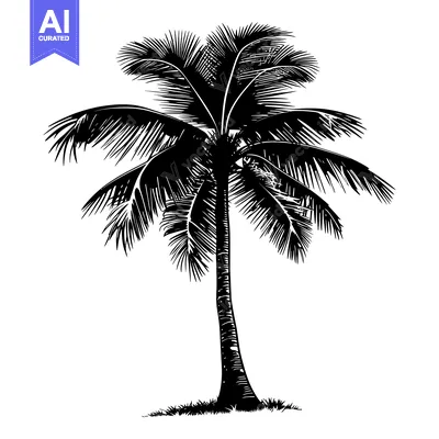 Premium design asset: Black and White Silhouette of a Single Palm Tree