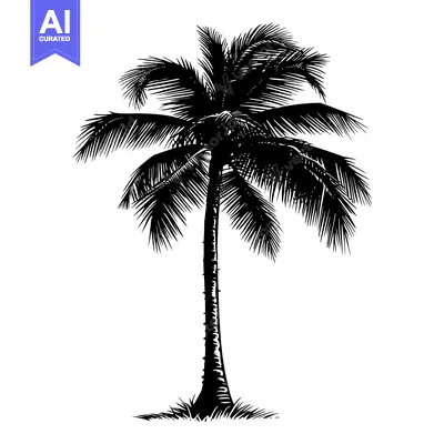 Aset desain premium: Black and White Silhouette of a Palm Tree