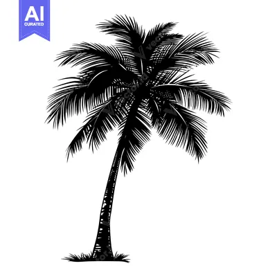 Premium design asset: Silhouette of a Single Palm Tree with Lush Fronds