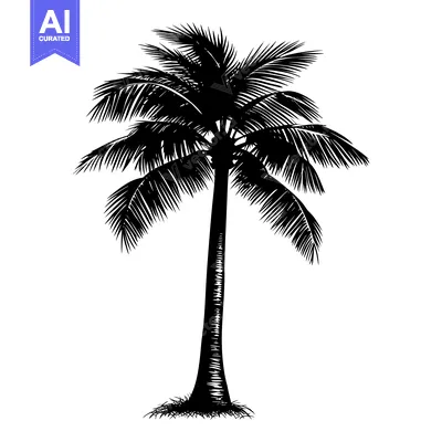 Aset desain premium: Black and White Silhouette of a Palm Tree