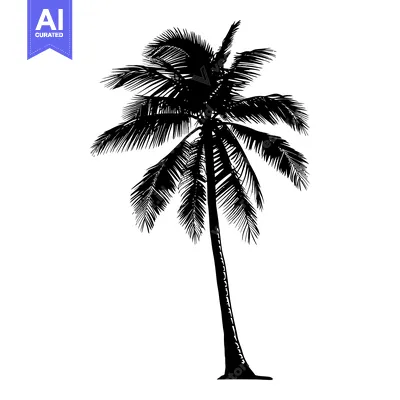 Aset desain premium: Silhouette of a Tall Palm Tree with Lush Fronds