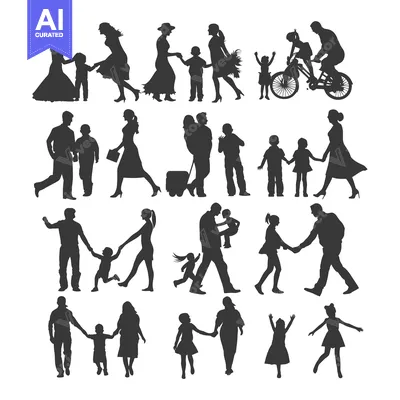 Silhouette Collection of Families and Children in Various Activities
