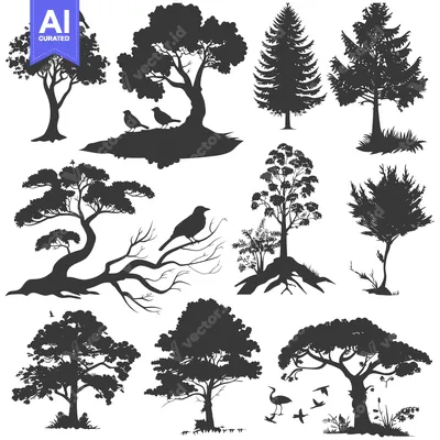 Popular premium asset: Silhouette Collection of Trees, Birds, and Foliage