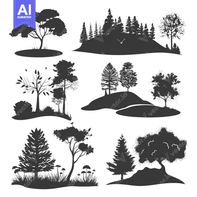 Silhouette Collection of Various Trees and Forest Scenes
