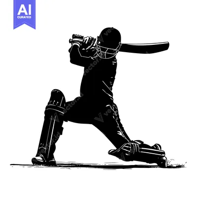Cricket Player Silhouette Batting in Action