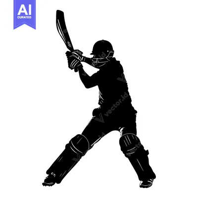 Aset premium populer: Cricket Player Silhouette in Batting Stance with Bat