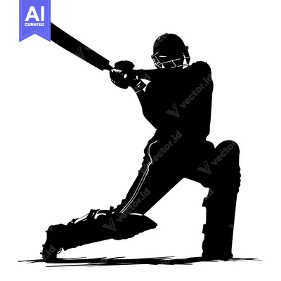 Aset premium populer: Silhouette of a Cricket Player Batting with a Bat