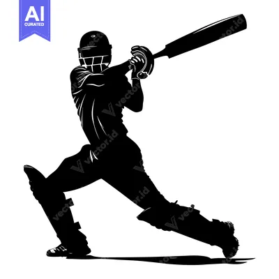 Silhouette of a Cricket Player Swinging a Bat