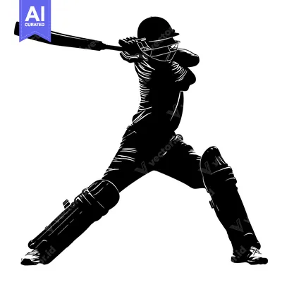 Aset desain premium: Silhouette of a Cricket Player Swinging a Bat