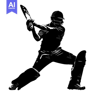 Silhouette of a Cricket Player Swinging a Bat