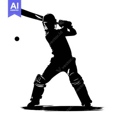 Silhouette of a Cricket Player Swinging a Bat