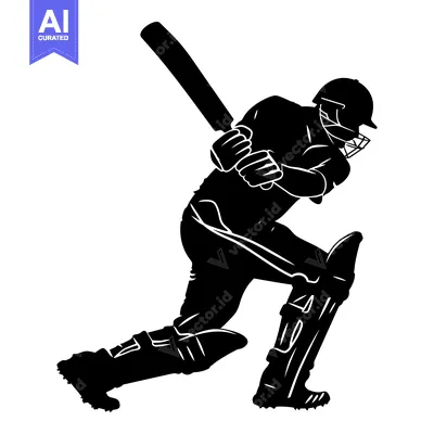 Popular premium asset: Black and White Silhouette of a Cricket Player Batting