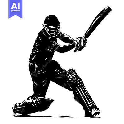 Cricket Player in Action with Bat and Protective Gear