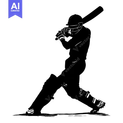 Premium design asset: Silhouette of a Cricket Batsman Ready to Hit the Ball