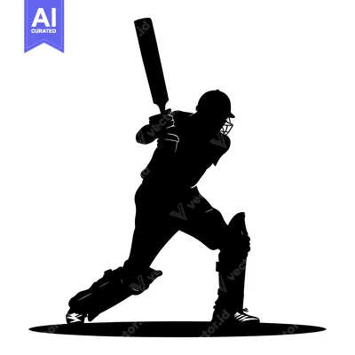 Silhouette of a Cricket Player Swinging a Bat