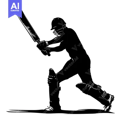 Premium design asset: Silhouette of a Cricket Player Swinging a Bat