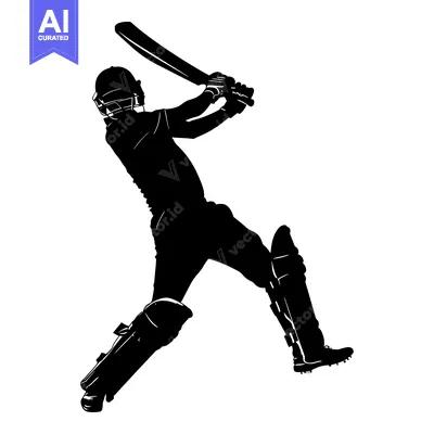 Aset desain premium: Silhouette of a Cricket Player Swinging a Bat